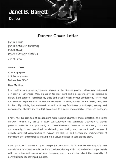 Free Dancer Cover Letter Template to Edit Online