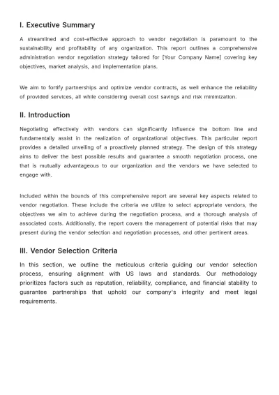 Free Administration Vendor Negotiation Strategy Report Template to Edit Online