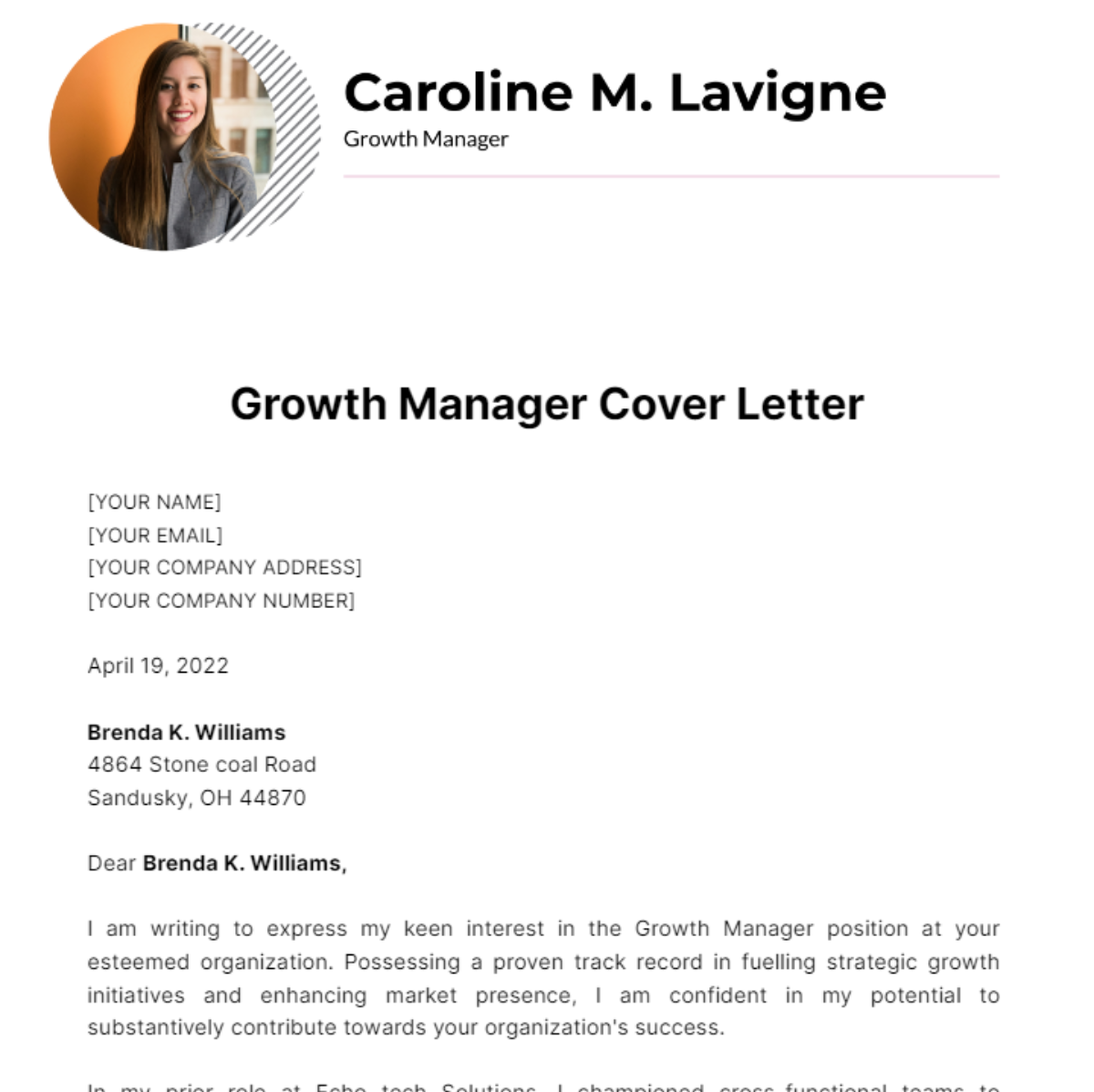 Growth Manager Cover Letter Template