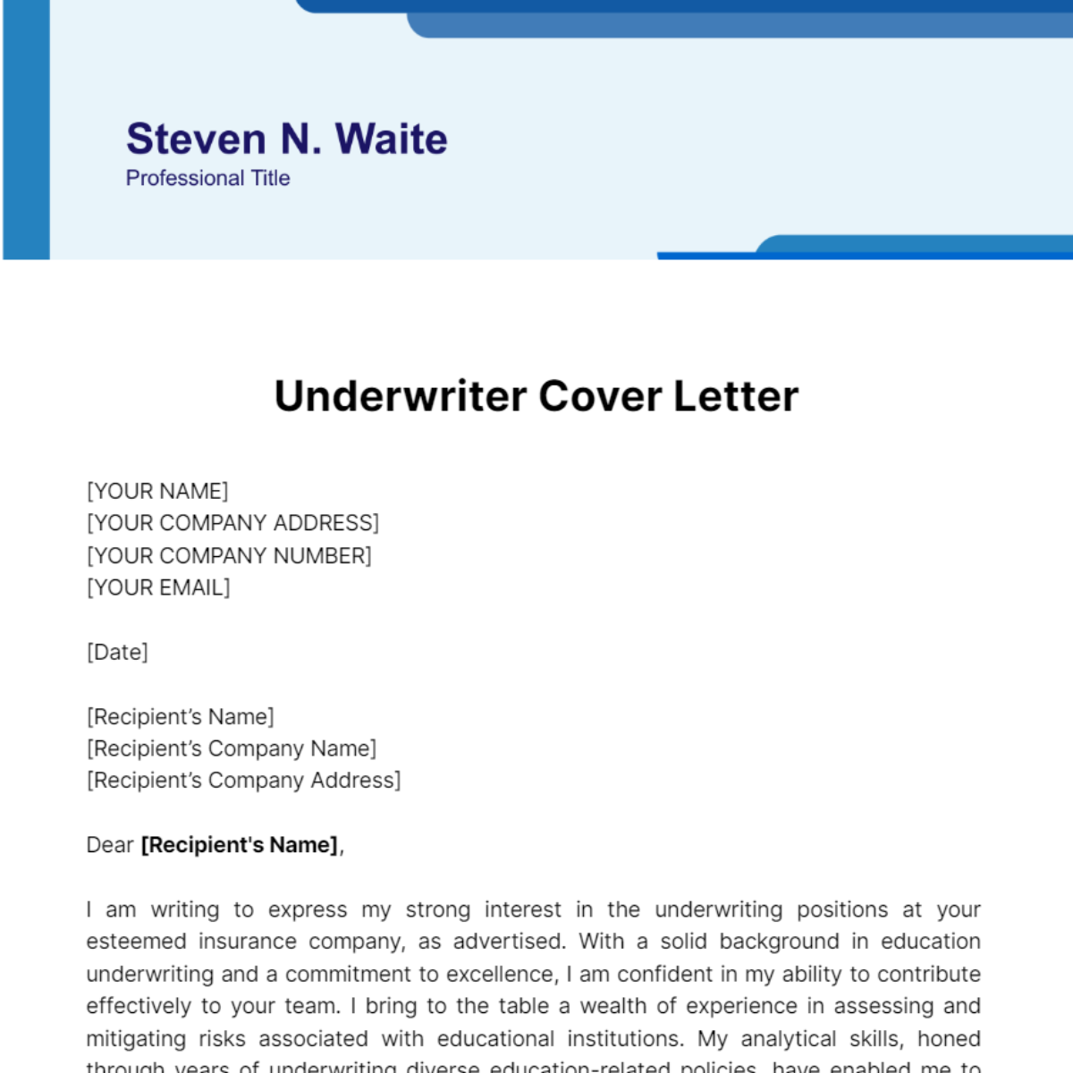 Underwriter Cover Letter Template