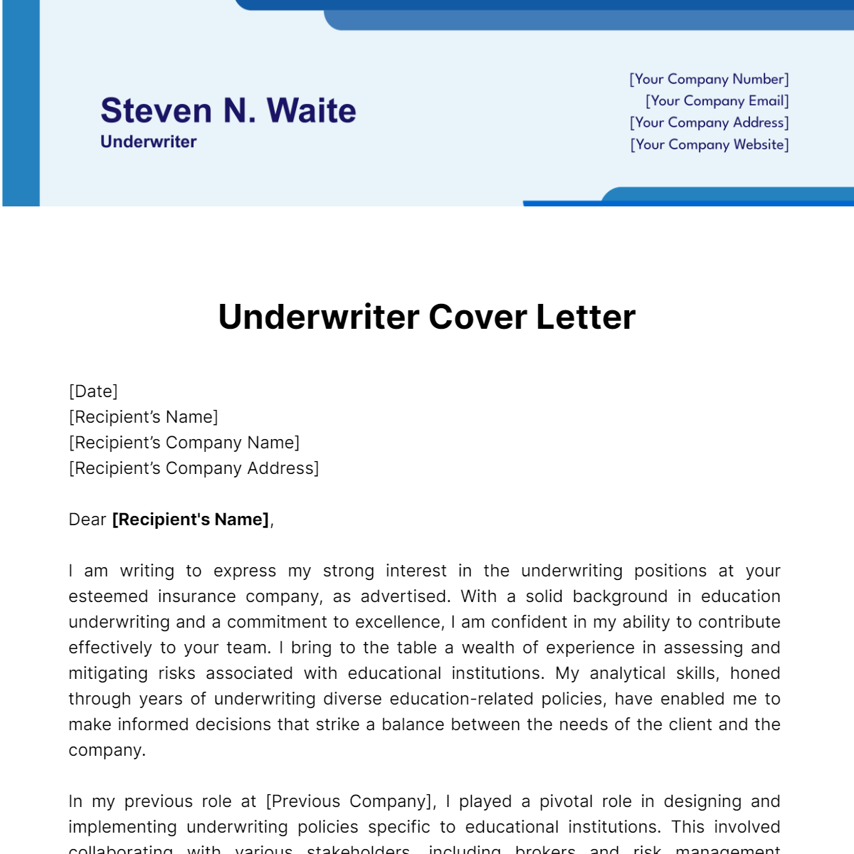 Underwriter Cover Letter Template