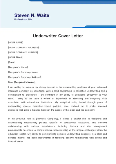 Free Underwriter Cover Letter Template to Edit Online