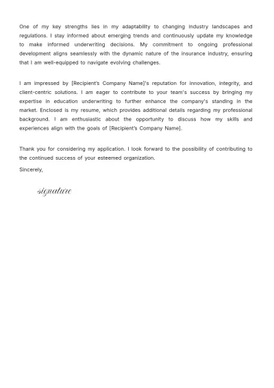 Free Underwriter Cover Letter Template to Edit Online