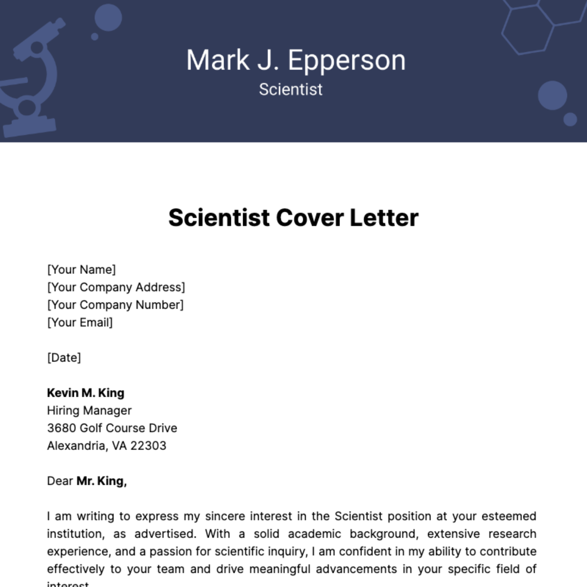 cover letter as a scientist