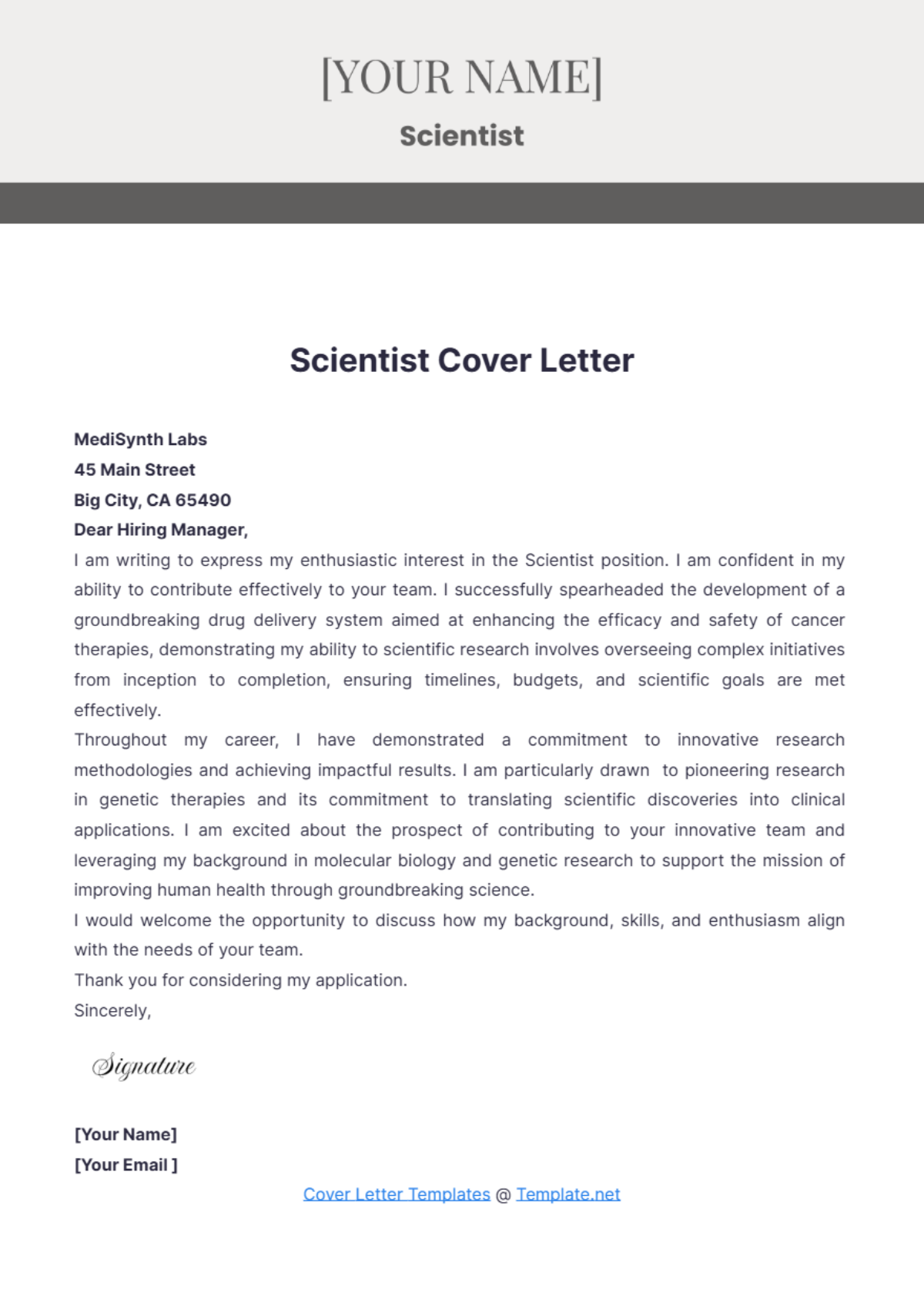 Scientist Cover Letter - Edit Online & Download