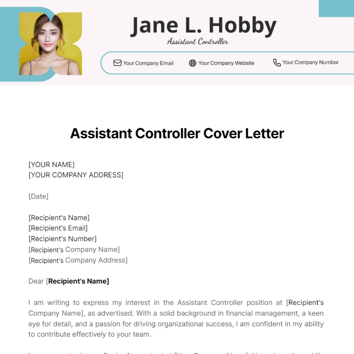 Assistant Controller Cover Letter Template
