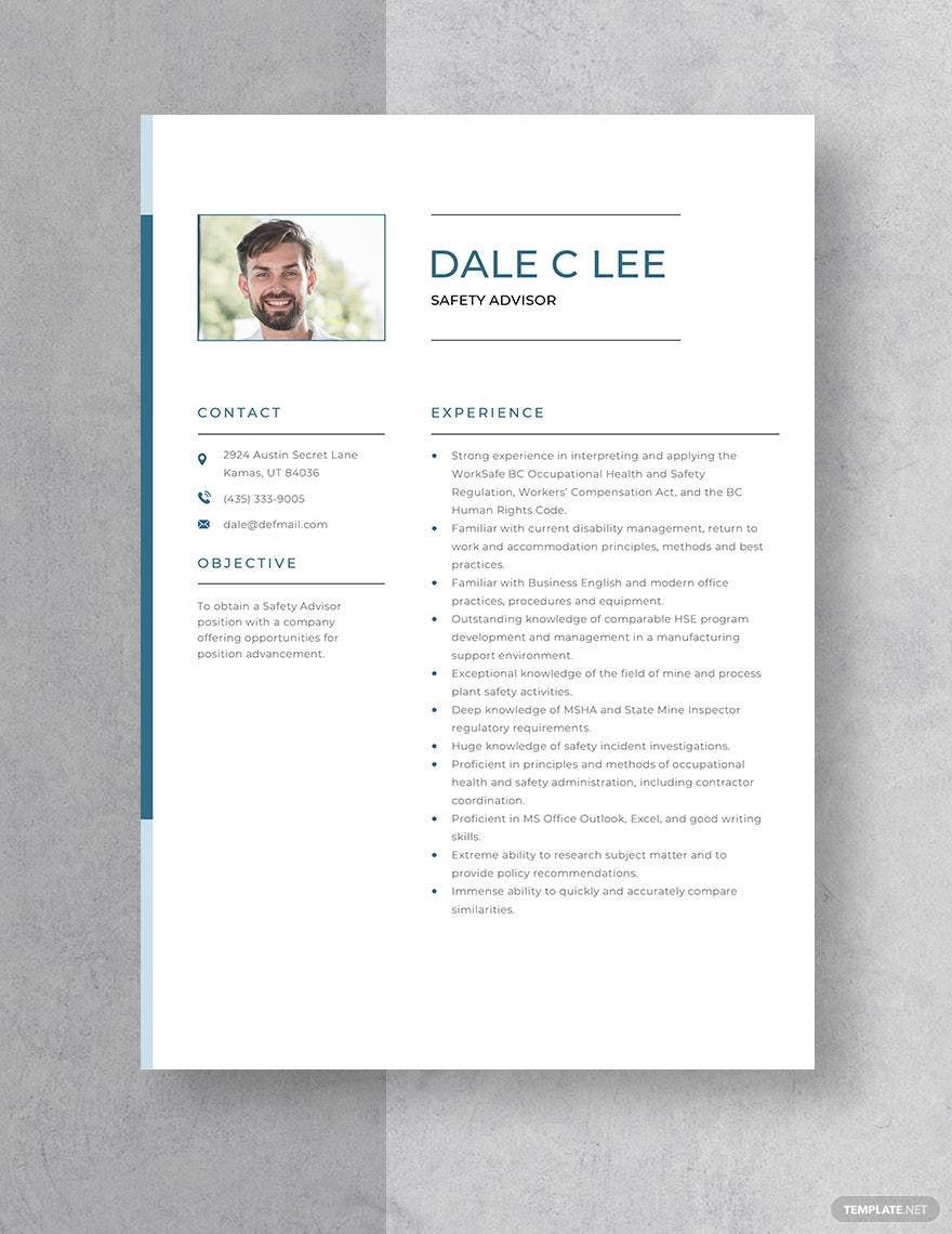 Safety Advisor Resume in Word, Apple Pages
