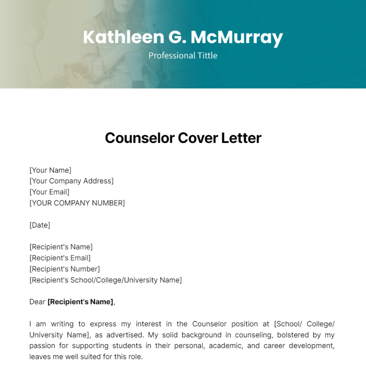 Counselor Cover Letter Template