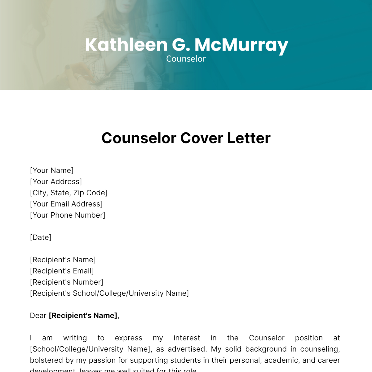 Counselor Cover Letter Template