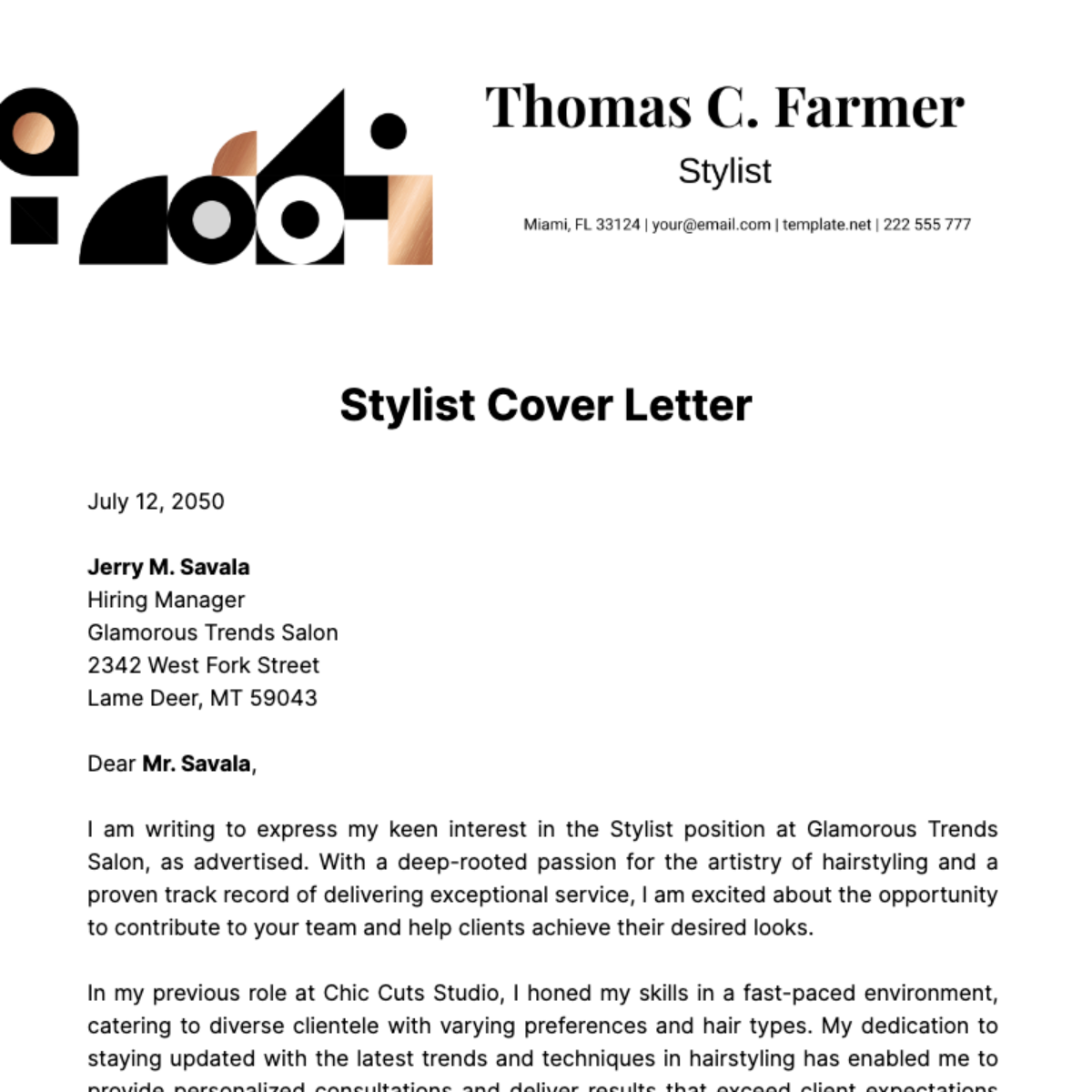Stylist Cover Letter Template