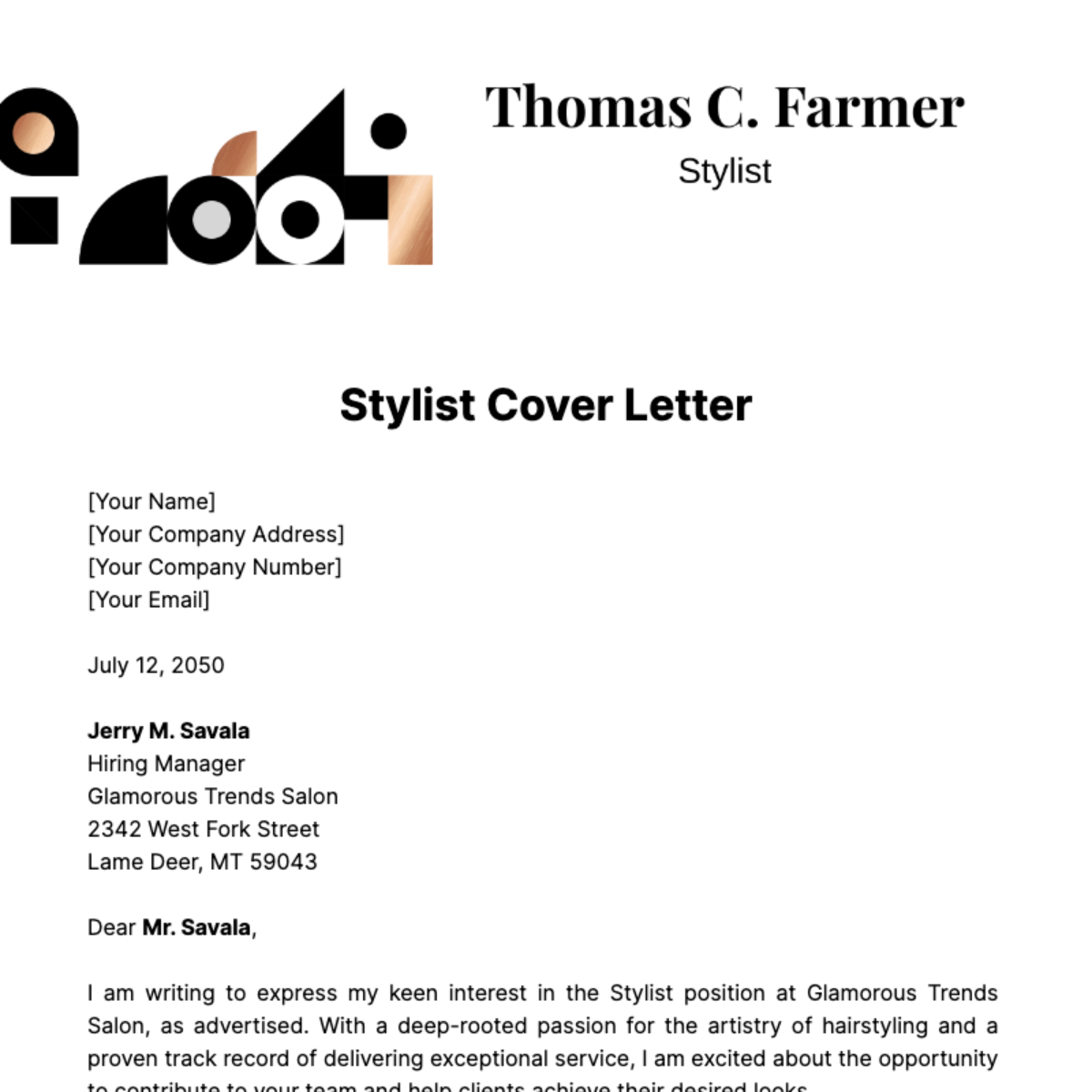 Stylist Cover Letter Template