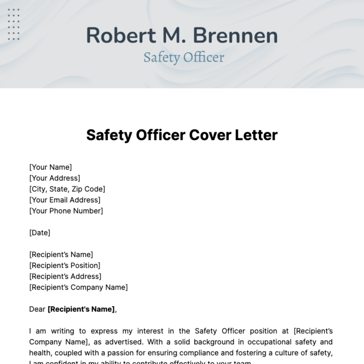 Safety Officer Cover Letter Template