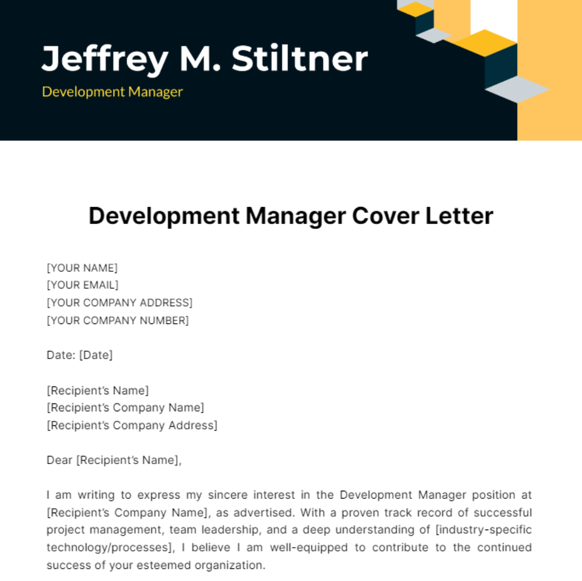 Development Manager Cover Letter Template