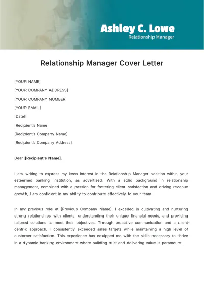 Free Relationship Manager Cover Letter Template to Edit Online