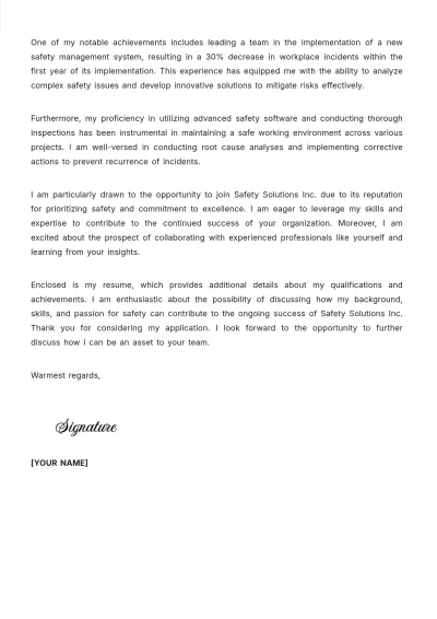Free Safety Engineer Cover Letter Template to Edit Online