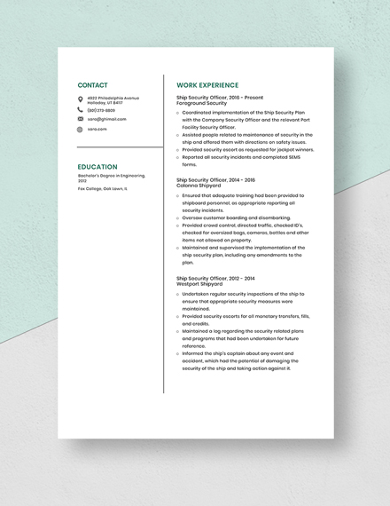 Ship Security Officer Resume Template