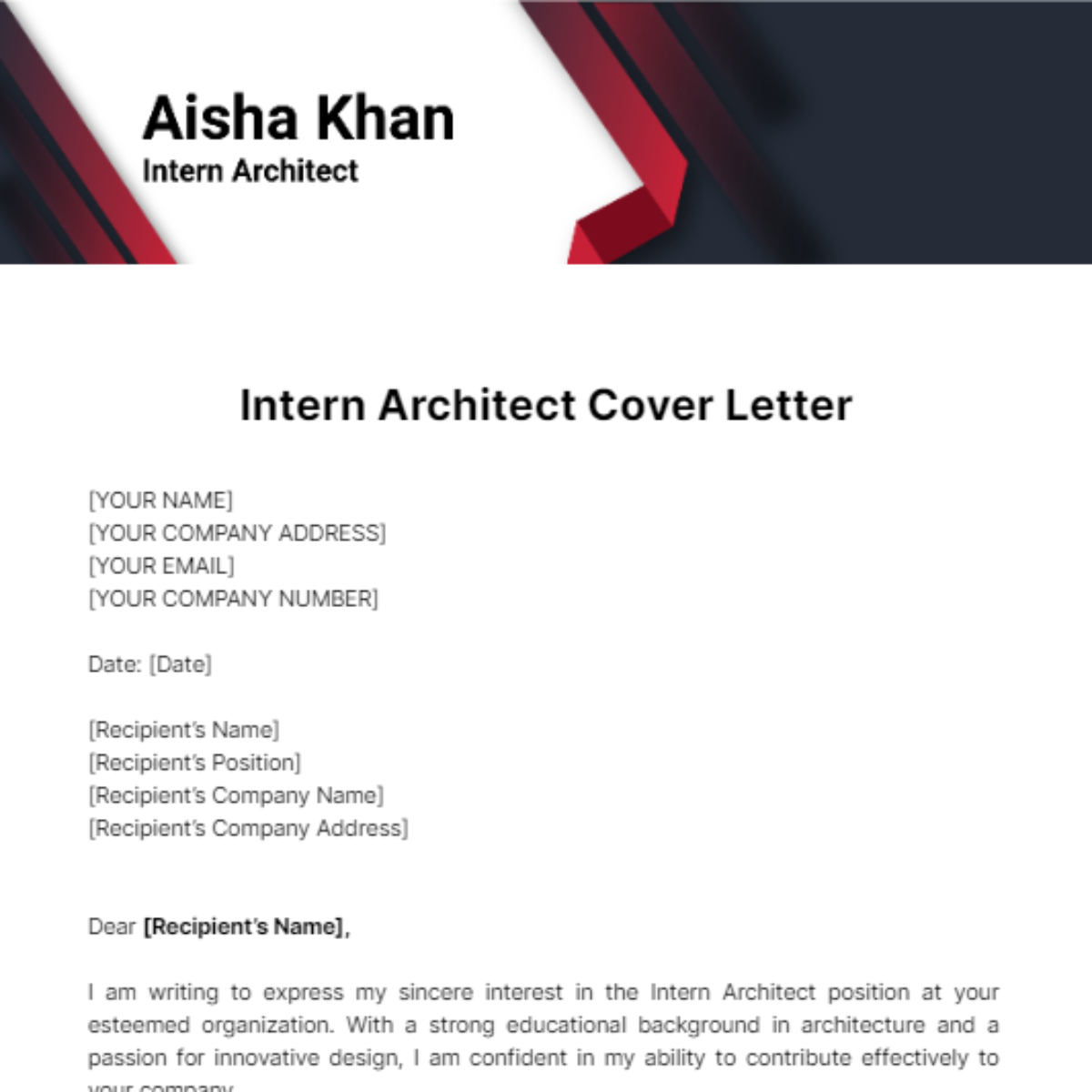 Intern Architect Cover Letter Template