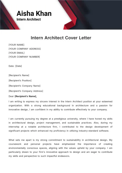 Free Intern Architect Cover Letter Template to Edit Online