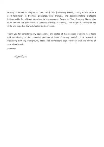 Free Department Manager Cover Letter Template to Edit Online