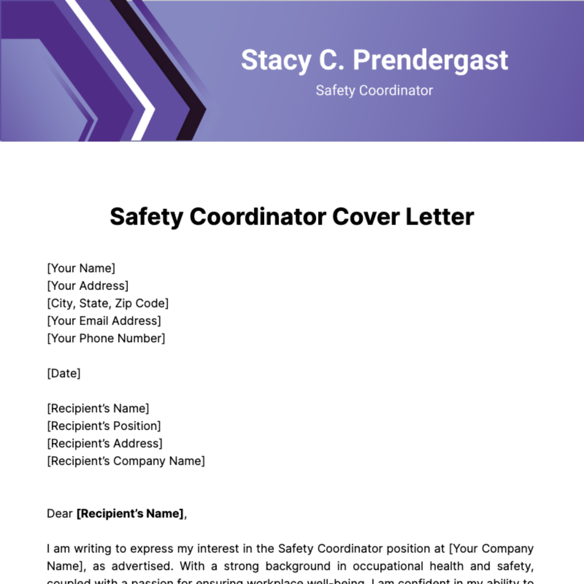 Safety Coordinator Cover Letter Template