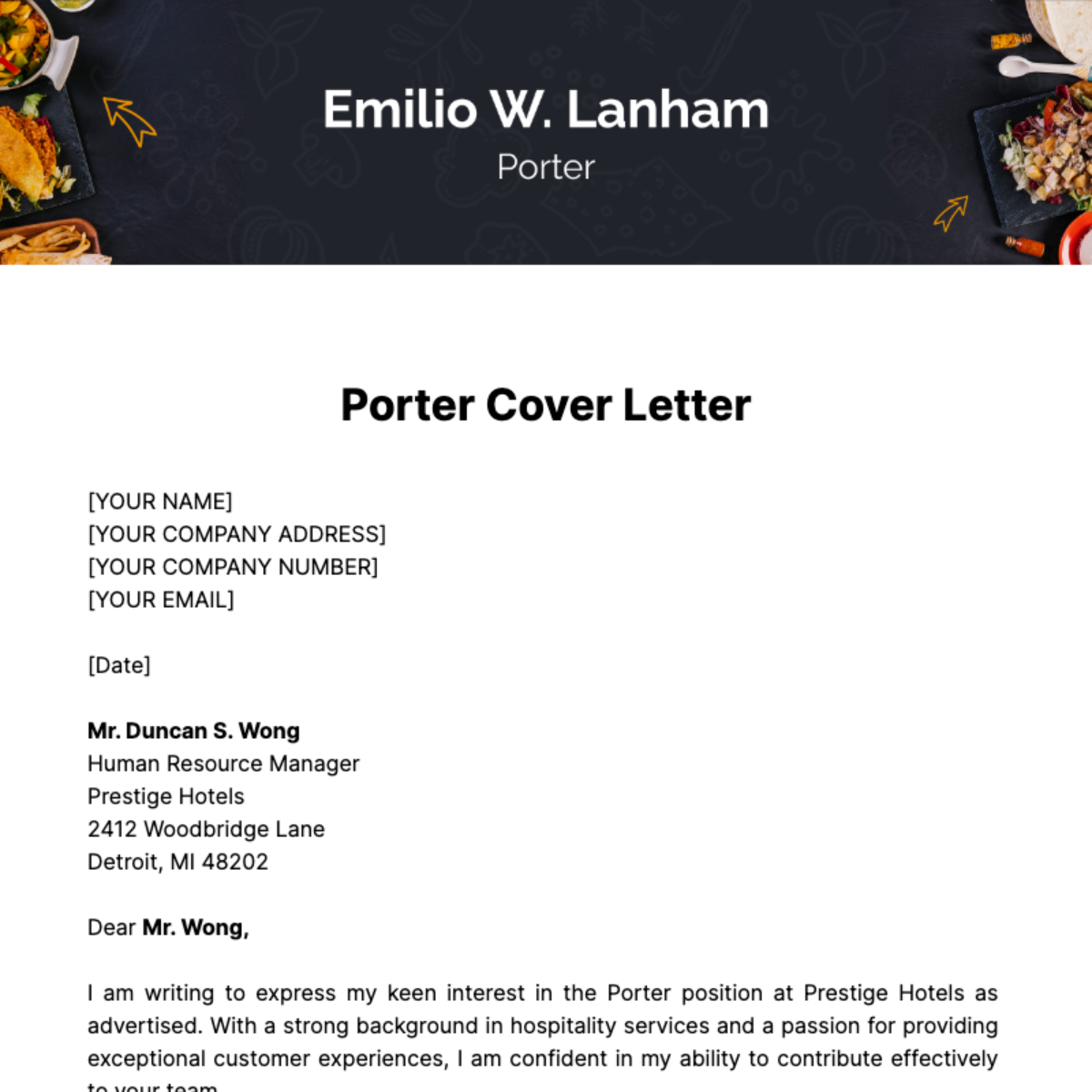 Porter Cover Letter Template