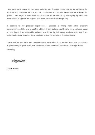 Free Porter Cover Letter Template to Edit Online