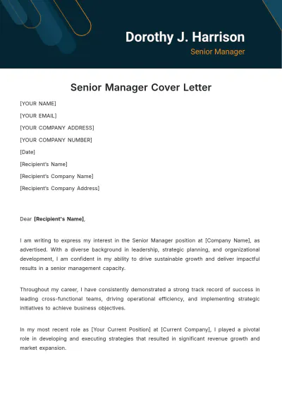 Free Senior Manager Cover Letter Template to Edit Online