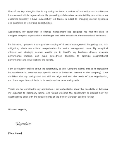 Free Senior Manager Cover Letter Template to Edit Online