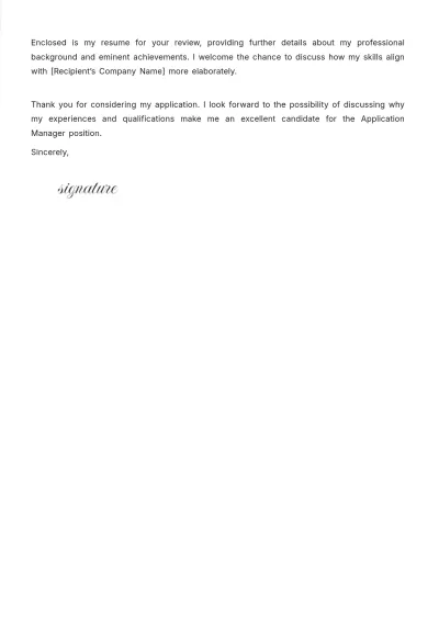 Free Application Manager Cover Letter Template to Edit Online