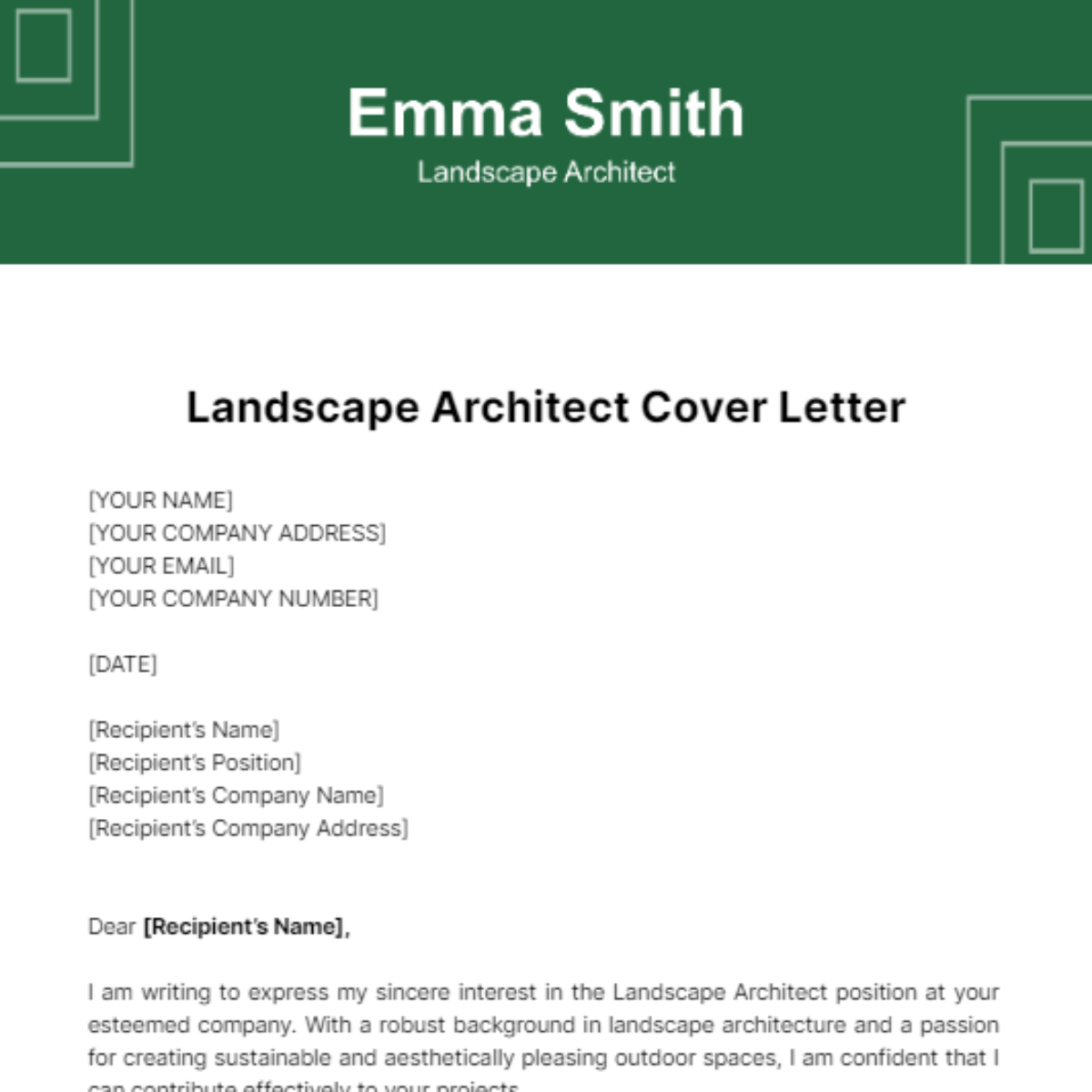Landscape Architect Cover Letter Template