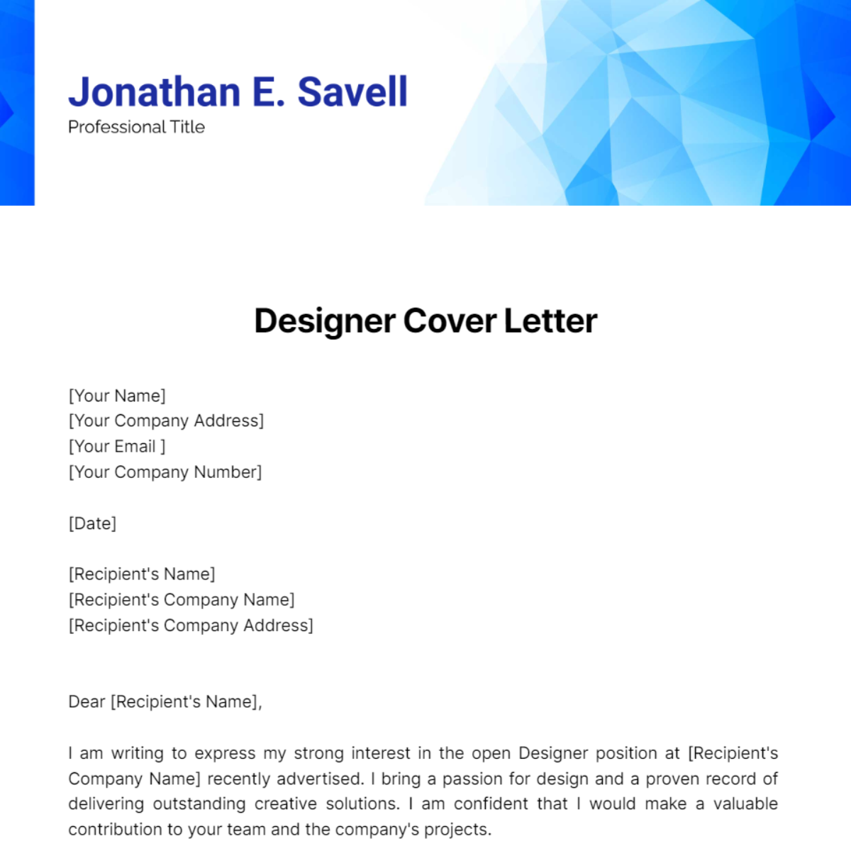 Designer Cover Letter Template