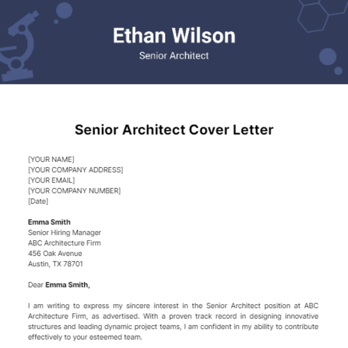Senior Architect Cover Letter Template