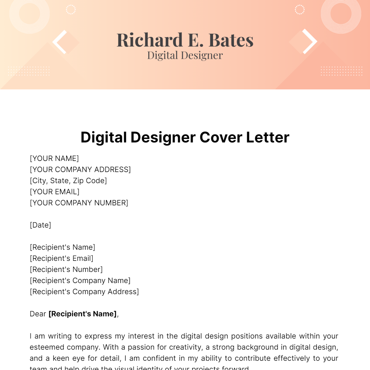 Digital Designer Cover Letter Template