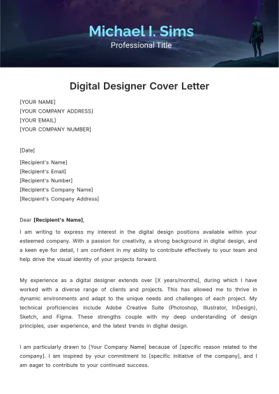 Free Digital Designer Cover Letter Template to Edit Online