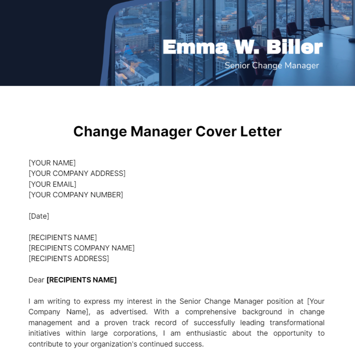 Change Manager Cover Letter Template
