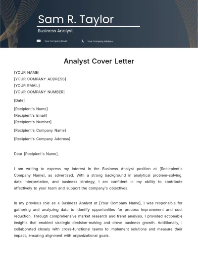 Free Analyst Cover Letter Template to Edit Online