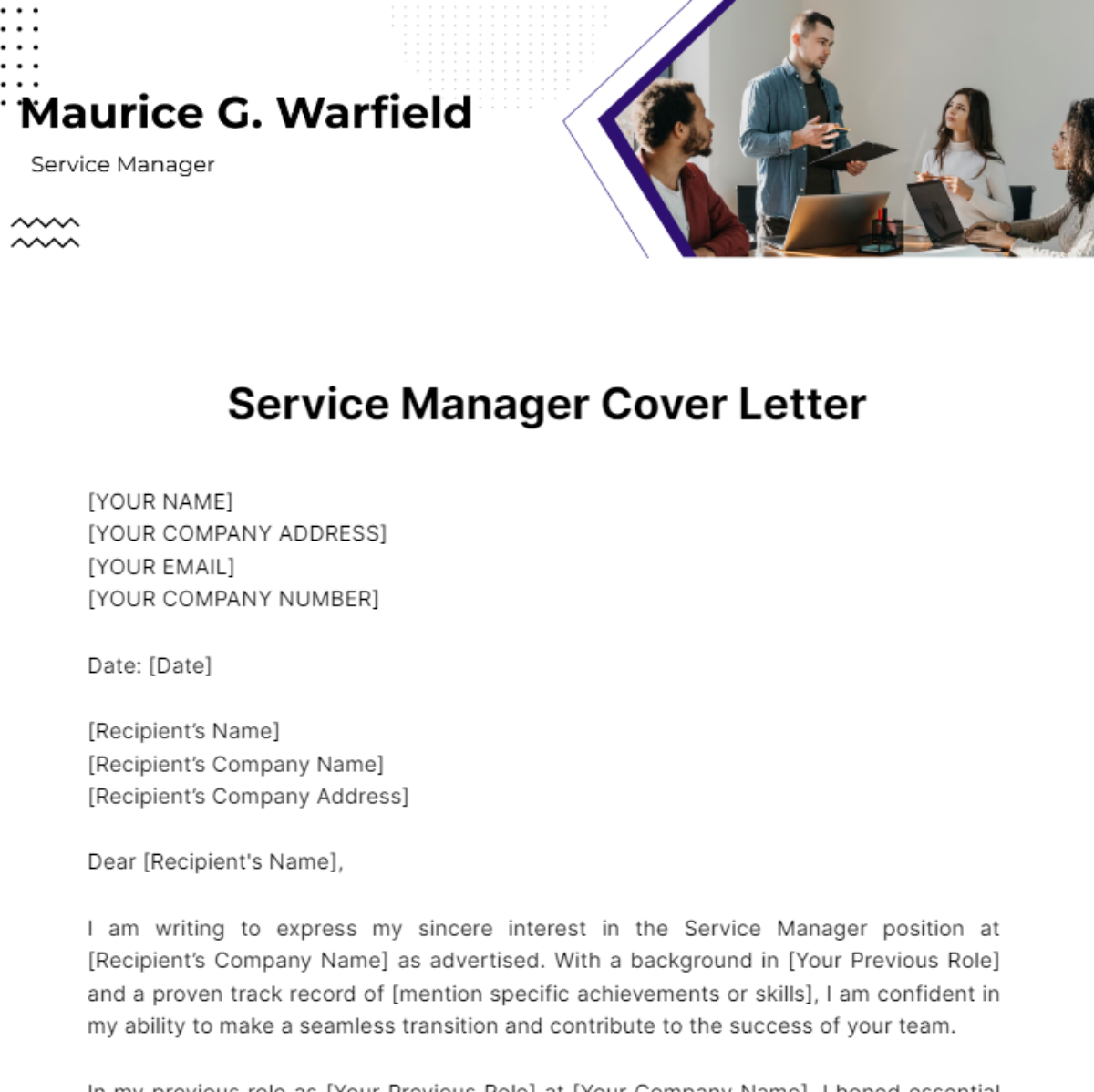 Service Manager Cover Letter Template