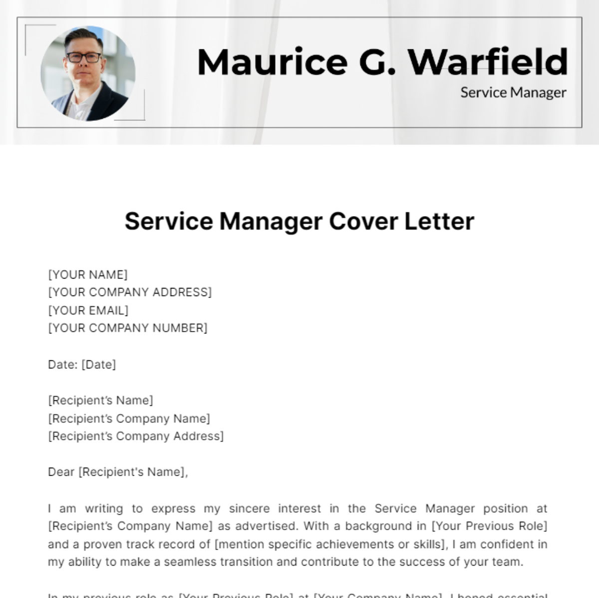 Service Manager Cover Letter Template
