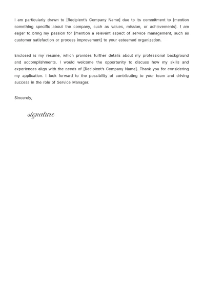 Free Service Manager Cover Letter Template to Edit Online