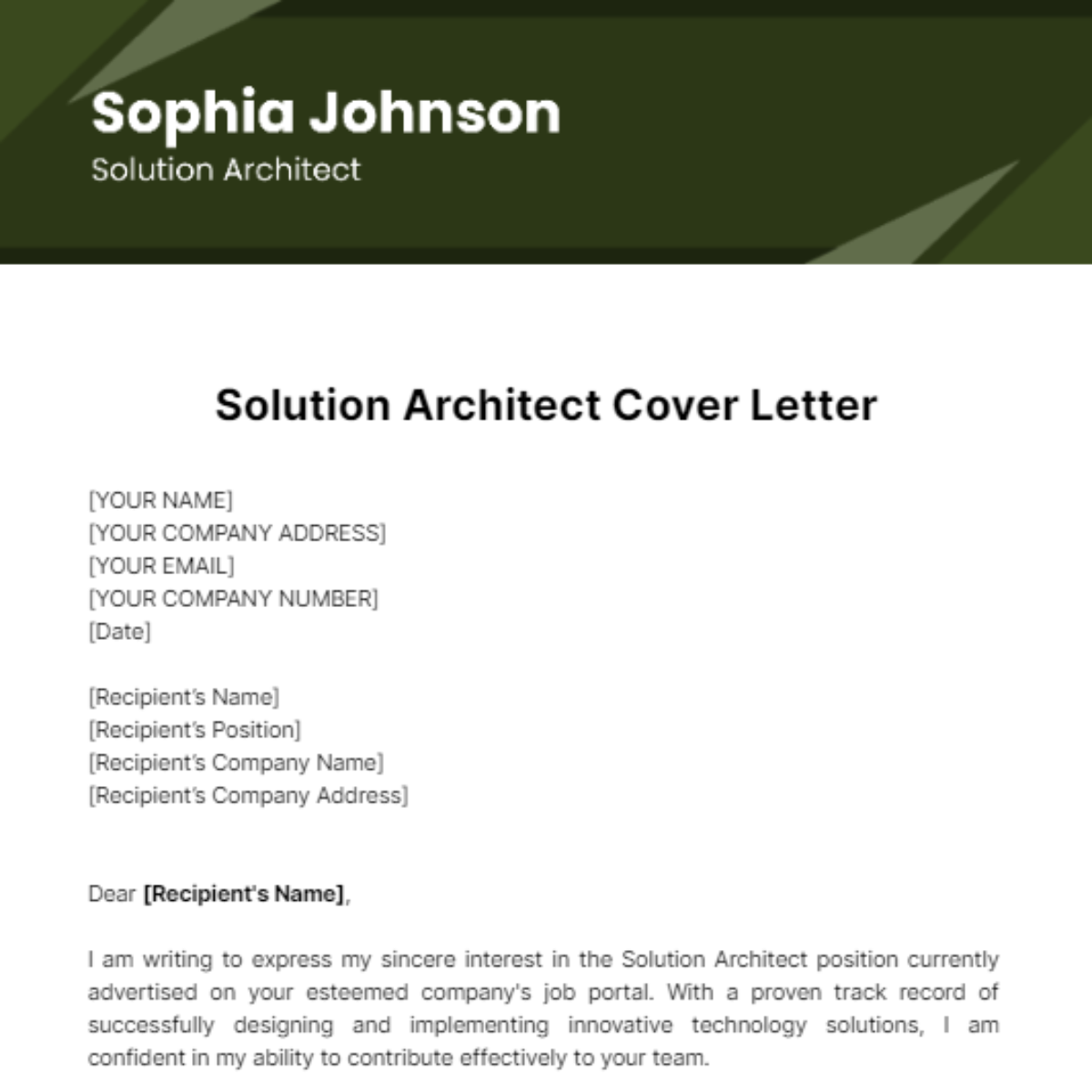 Solution Architect Cover Letter Template