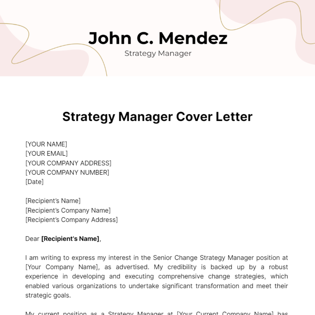 Strategy Manager Cover Letter Template