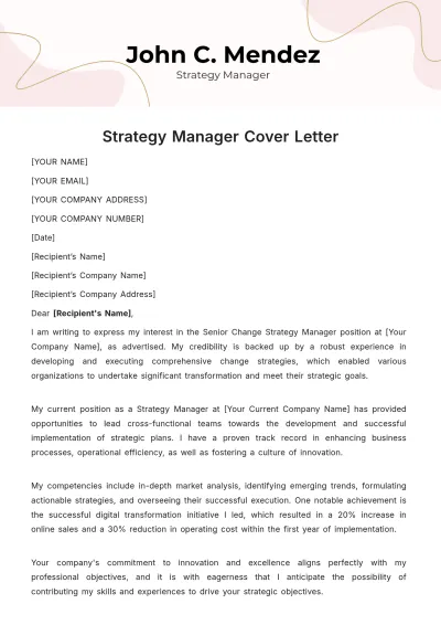 Free Strategy Manager Cover Letter Template to Edit Online