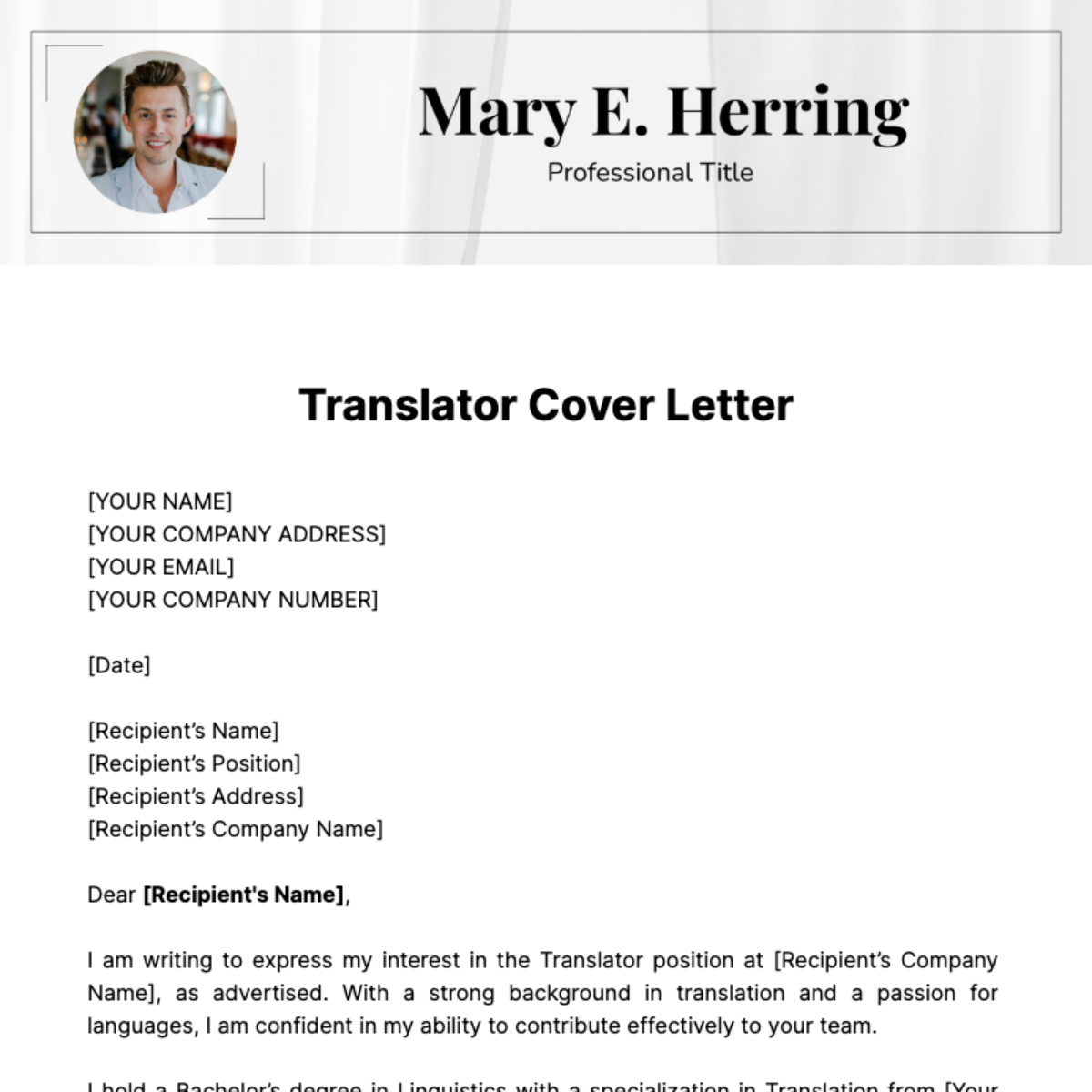Translator Cover Letter Template