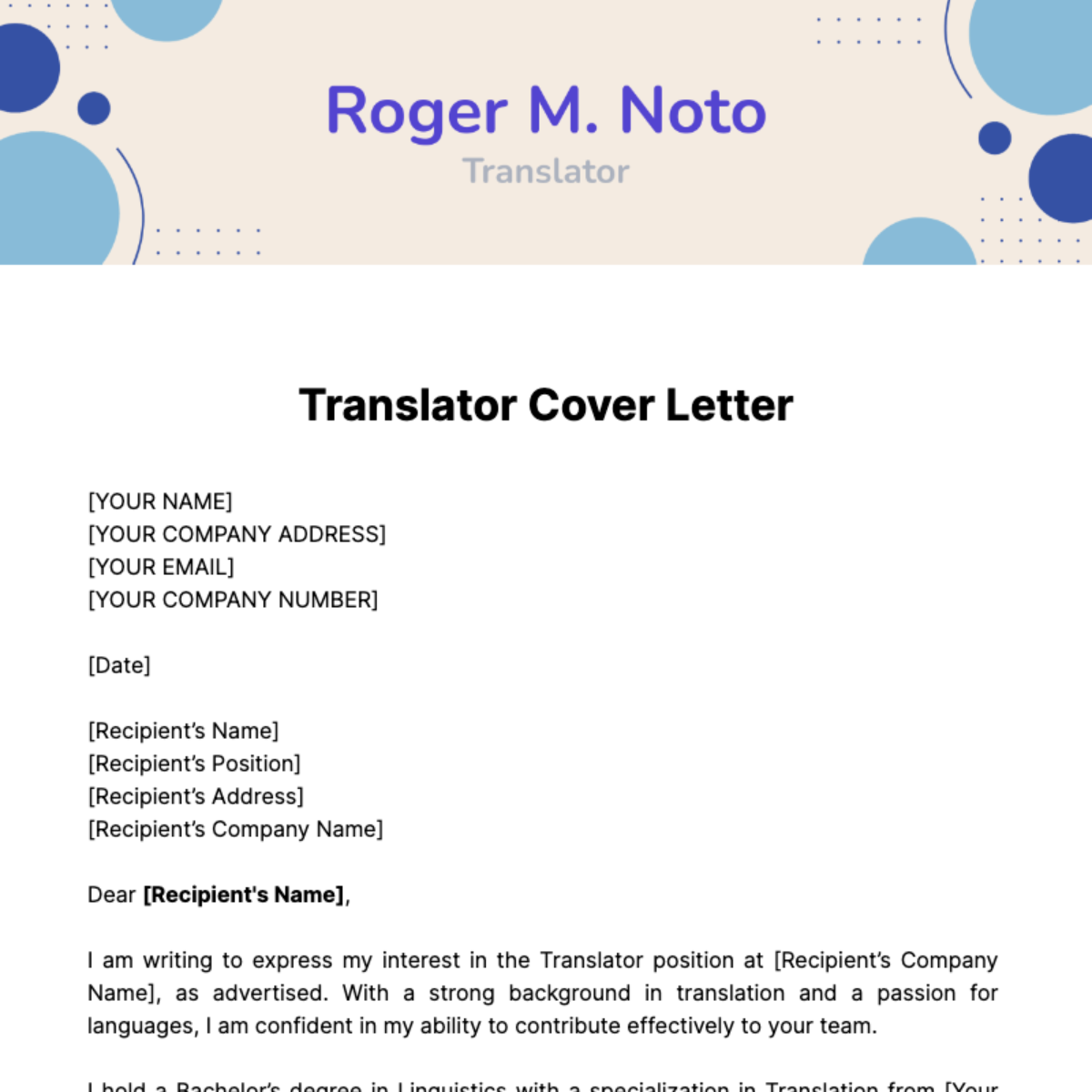 Translator Cover Letter Template