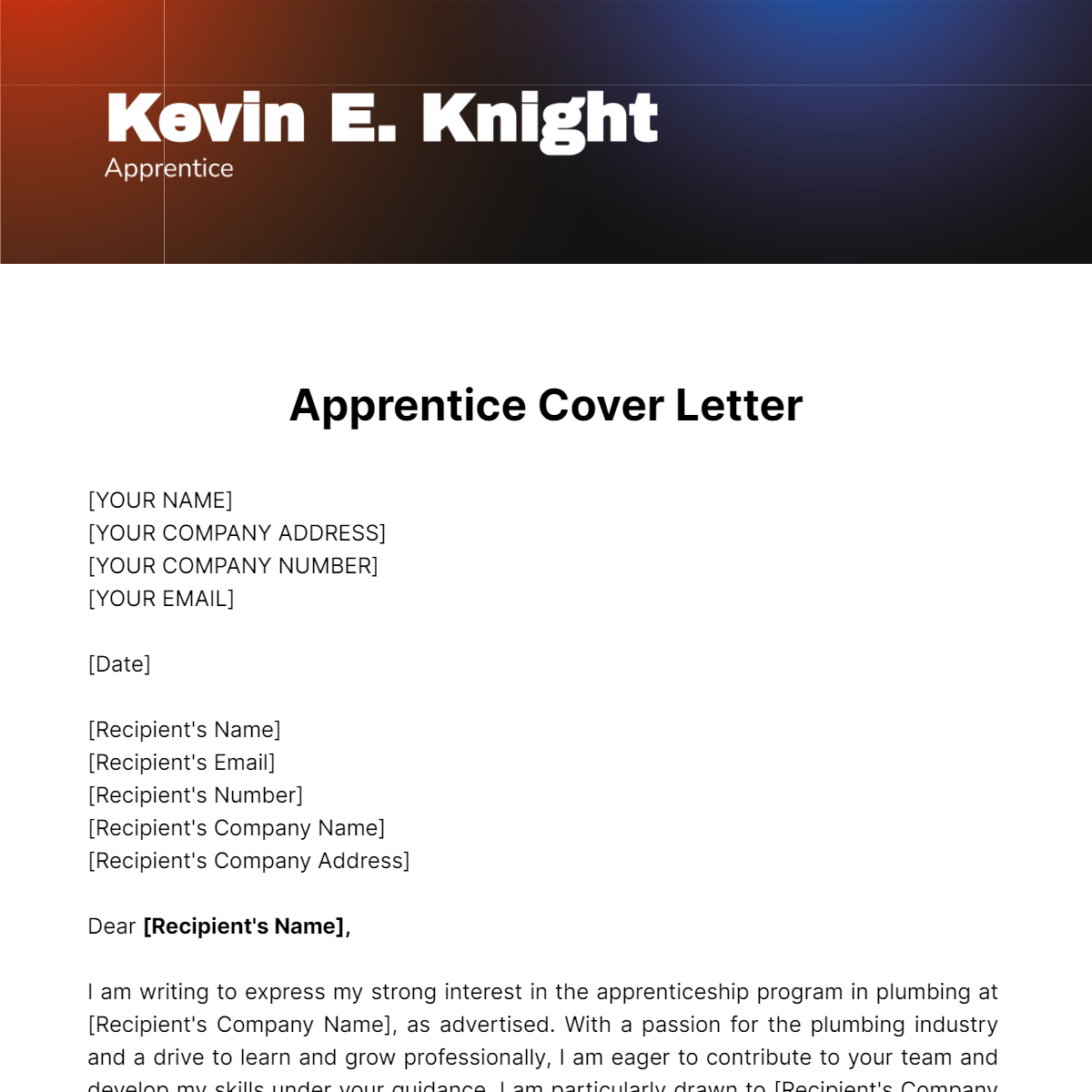 Apprentice Cover Letter Template