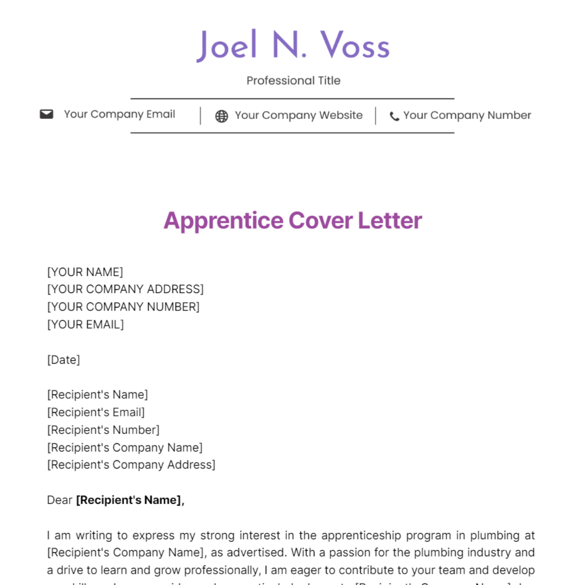 Apprentice Cover Letter Template