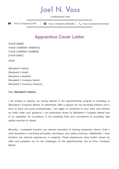 Free Apprentice Cover Letter Template to Edit Online