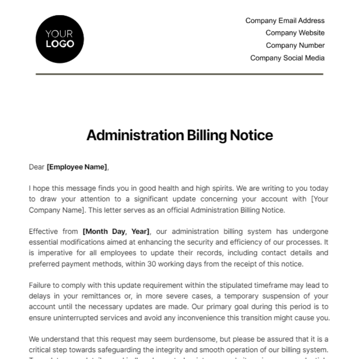 Administration Billing Notice Template - Edit Online & Download Example ...