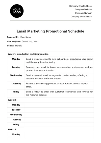 Free Email Marketing Promotional Schedule Template to Edit Online