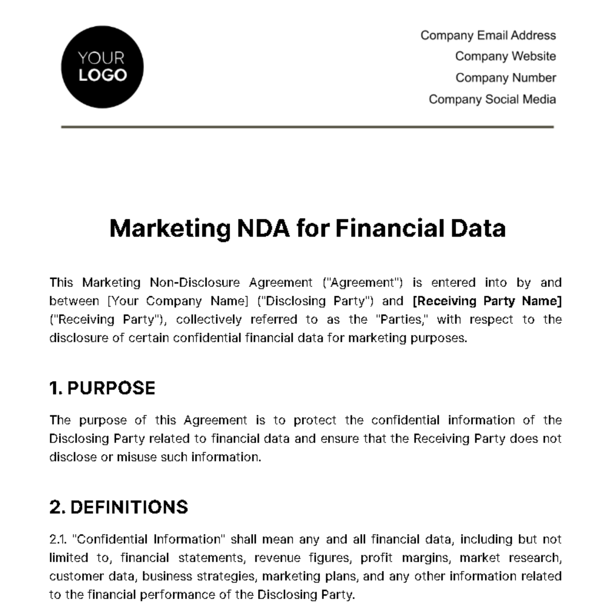 Free Marketing NDA for Financial Data Template